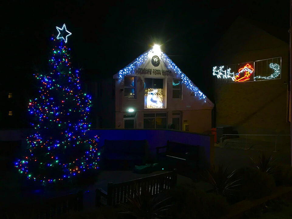 The town council lit up for christmas